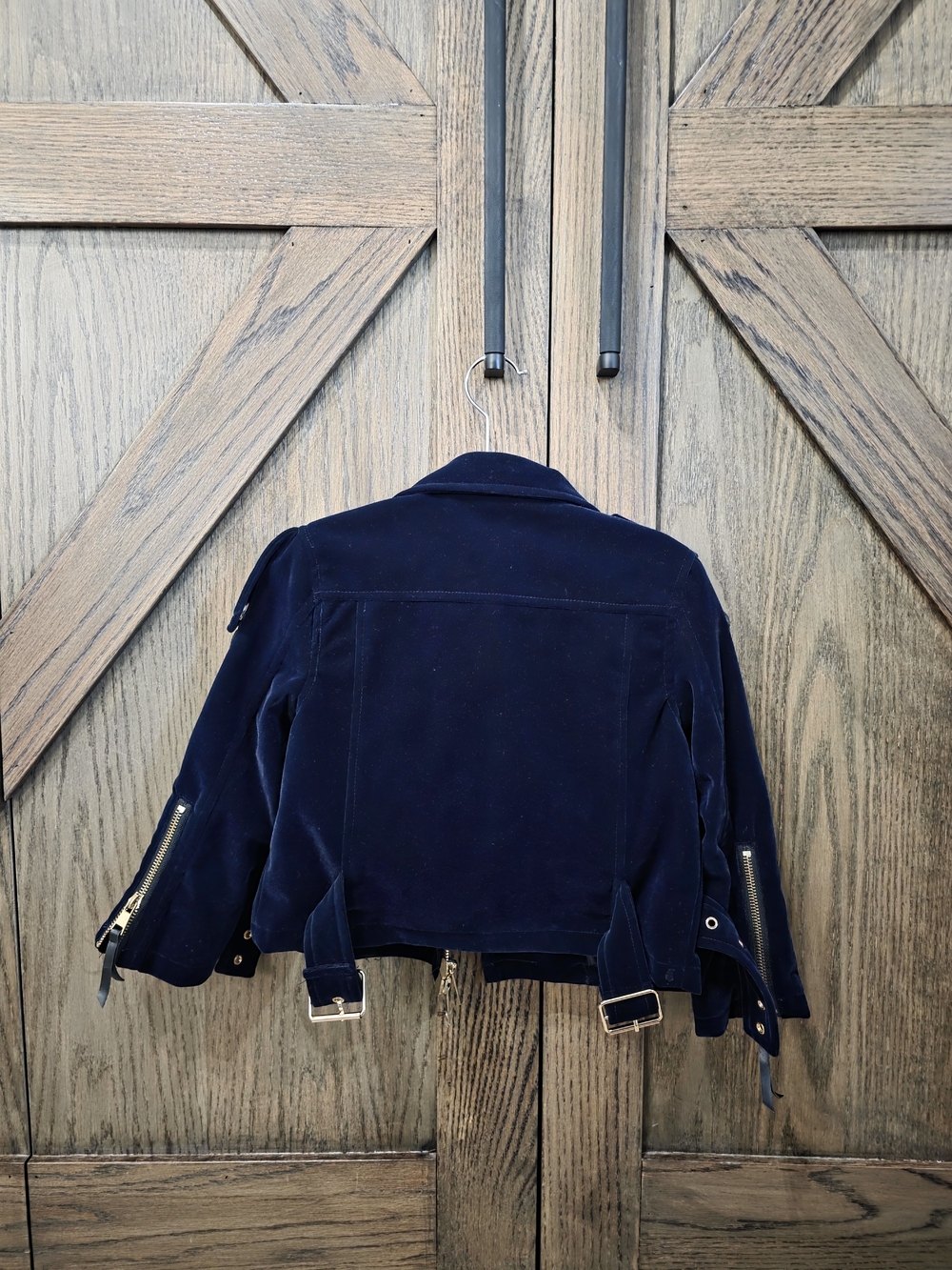 Lola + The Boys Navy Velvet Moto Jacket with Multicolor Butterfly Patches - Picture 5 of 5